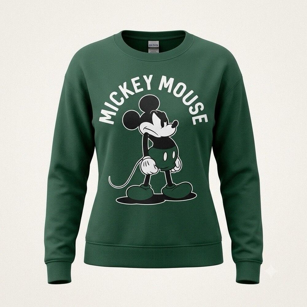 Disney Mickey Mouse Graphic Crewneck Sweatshirt Green Womens Medium Pullover